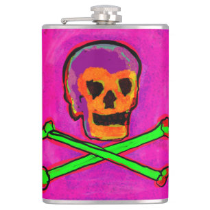Calavera Skull Geek NFT Art Lila Pink Green Flachmann