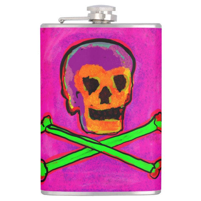 Calavera Skull Geek NFT Art Lila Pink Green Flachmann (Vorderseite)