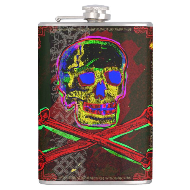 Calavera Skull Geek NFT Art Red Black Blue Flachmann (Vorderseite)