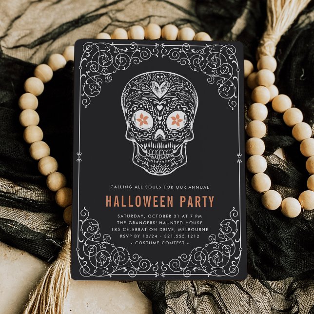 Calavera Skull Halloween-Party Einladung (Von Creator hochgeladen)