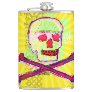 Calavera Skull pgeek NFT Art Yellow Green Flachmann