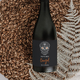 Calavera Skull Sie wurden zu Halloween gebootet Weinetikett