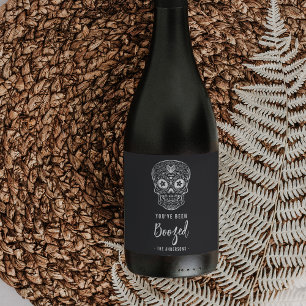 Calavera Skull Sie wurden zu Halloween gebootet Weinetikett
