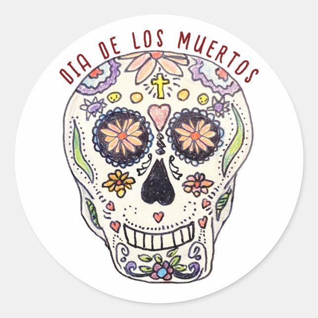 Calavera Tag der Toten Runder Aufkleber (Vorderseite)
