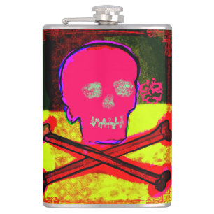 Calavera Totenkopf pgeek NFT Kunst Rot Schwarz Gel Flachmann