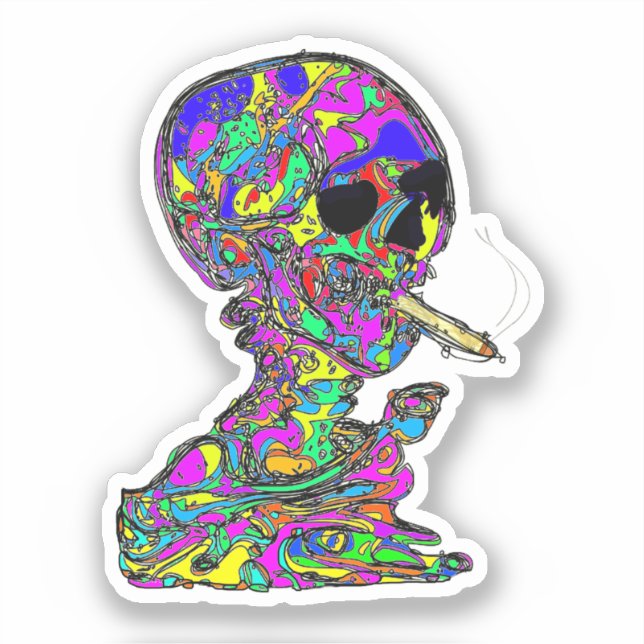 Calavera Totenkopf raucht Zigarette Aufkleber (Vorderseite)