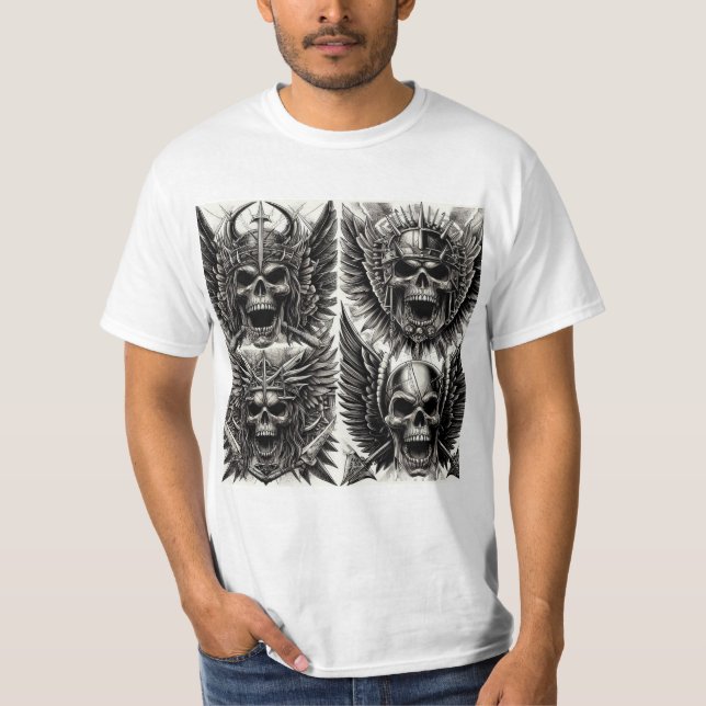 Calaveras Aladas: Diseño Único de 4 Estilos T-Shirt (Vorderseite)