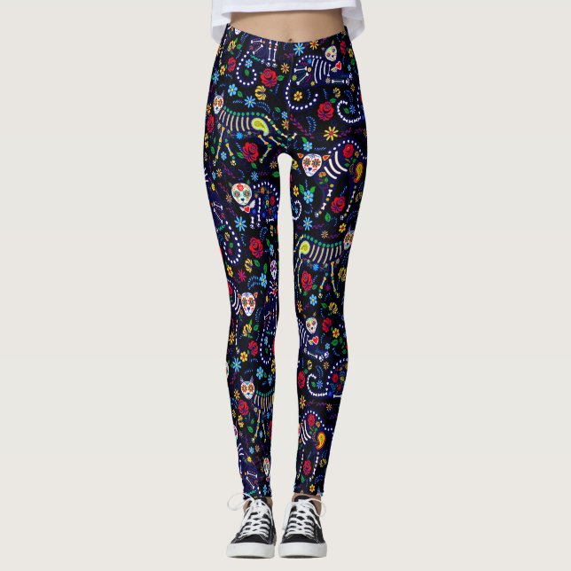 Calaveras Cats Day of the Dead Pop Leggings (Vorderseite)