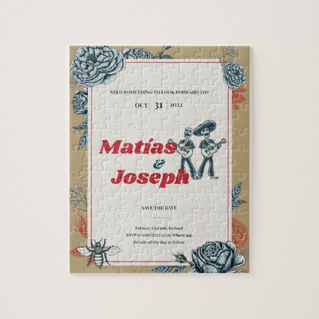 Calaveras (Gay) Einladung zur Hochzeit (Farbe 4) Puzzle (Vertikal)