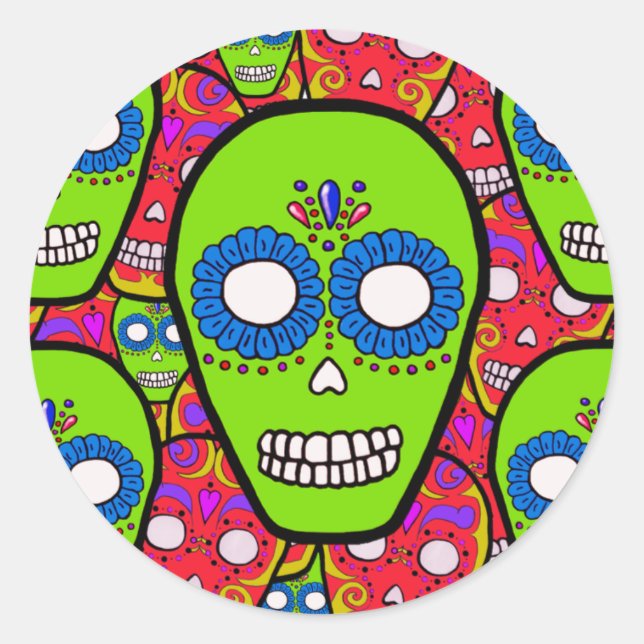 Calaveras Sugar Skulls Runder Aufkleber (Vorderseite)