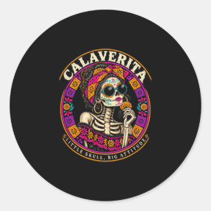 Calaverita Dia de los Muertos Schädel Frau Runder Aufkleber