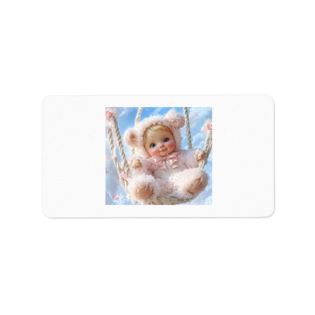CalcomaníaSticker. 3D baby pink plush with floral  Adressaufkleber (Vorne)