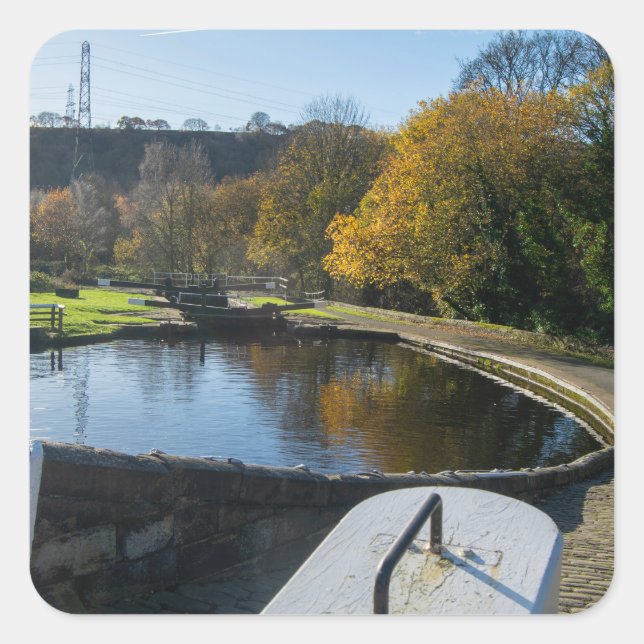 Calder and Hebble Navigation: Salterhebble Locks Quadratischer Aufkleber (Vorderseite)