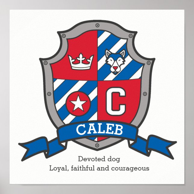 Caleb boys C name bedeutet Red Blue Wappen Poster (Vorne)