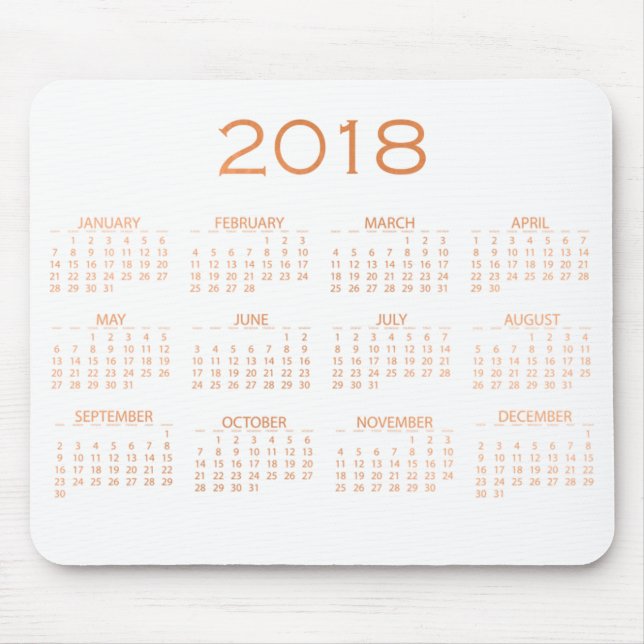 Calendar 2018 Weißes zartes Kupfer Rose Gold Mousepad (Vorne)