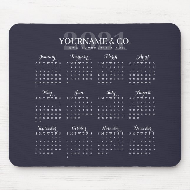 Calendar 2021 Business Name Navy Gray Mousepad (Vorne)
