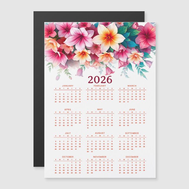 Calendar 2026 with flowers magnetkarte (Vorne/Hinten)
