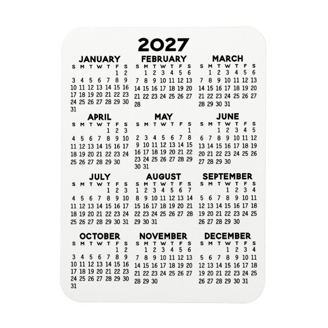 Calendar - Basiliche Minimal Schwarz und Weiß Magnet (Vertikal)