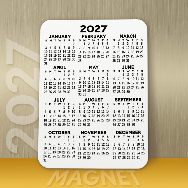 Calendar - Basiliche Minimal Schwarz und Weiß Magnet (Modern 2027 Calendar Magnet)