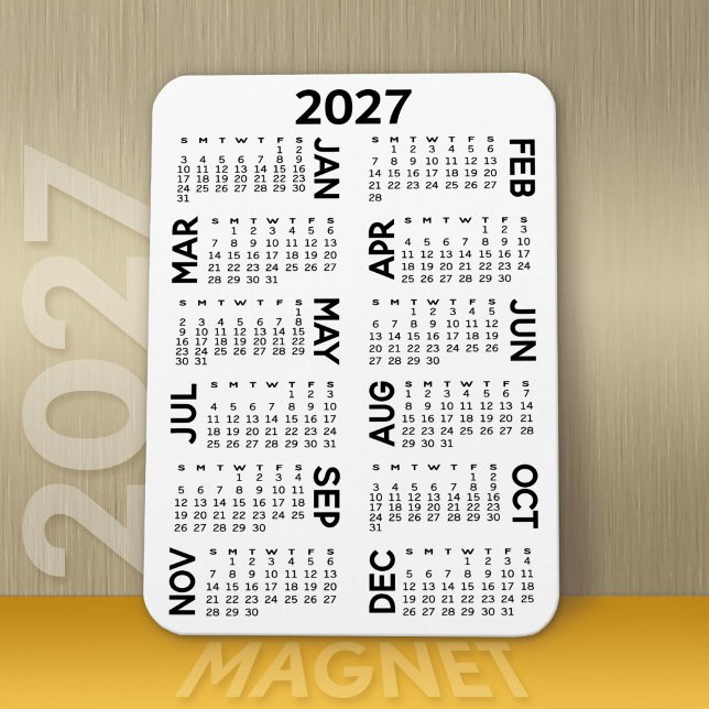 Calendar - Basiliche Minimal Schwarz und Weiß Magnet (Modern 2027 Calendar Magnet)