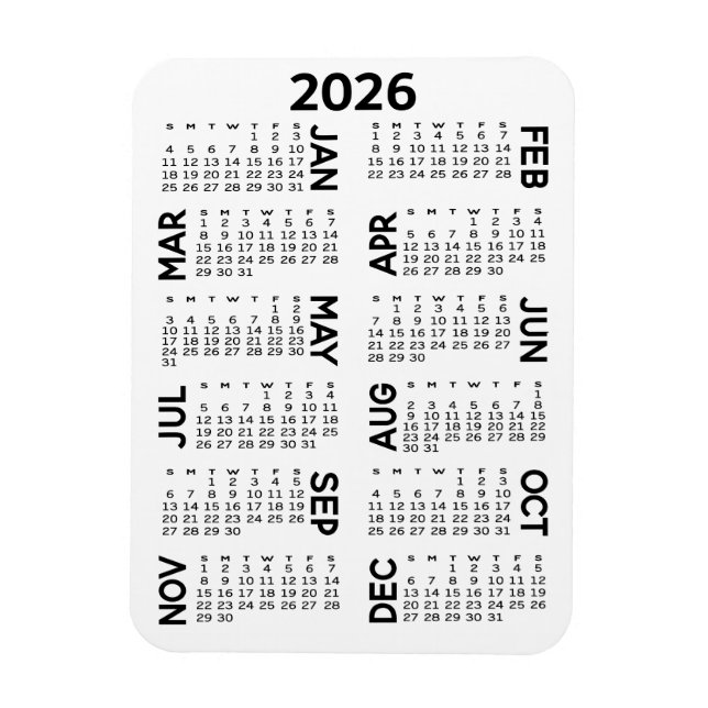 Calendar - Basiliche Minimal Schwarz und Weiß Magnet (Vertikal)