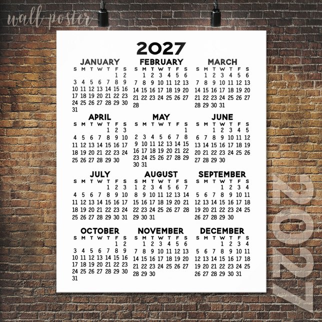 Calendar - Basiliche Minimal Schwarz und Weiß Poster (2027 Calendar Poster)