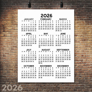 Calendar - Basiliche Minimal Schwarz und Weiß Poster