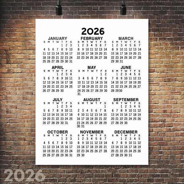 Calendar - Basiliche Minimal Schwarz und Weiß Poster (2026 Calendar Poster)