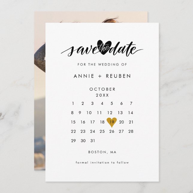 Calendar Foto Gold Liebe Herz Save the Date (Vorne/Hinten)