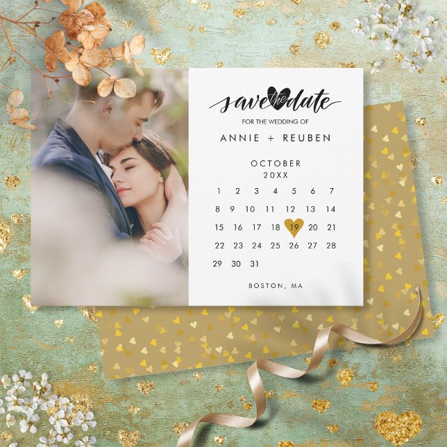 Calendar Gold Heart Confetti Foto Hochzeit Save The Date (Calendar Gold Heart Confetti Photo Wedding Save The Date)
