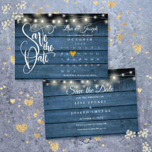 Calendar Gold Heart Rustic Blue Wood Wedding Save The Date