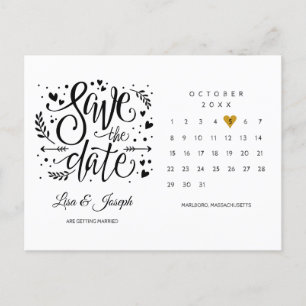 Calendar Gold Heart Save the Date Postkarte