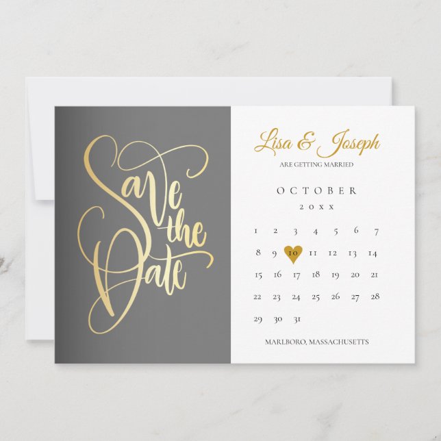 Calendar Gold Liebe Herz QR Code Hochzeit Save The Date (Vorderseite)