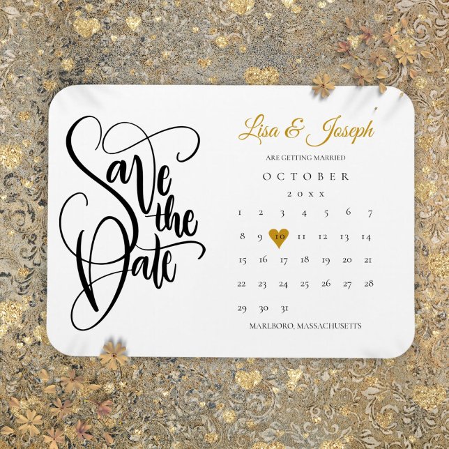 Calendar Gold Liebe Herz Save the Date Magnet (Calendar Gold Love Heart Wedding Save the Date Magnet)