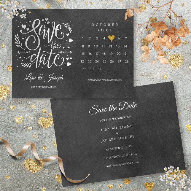 Calendar Gold Liebe Herz Schwarz-weiß Save The Date (Calendar Gold Love Heart Black White Save The Date)