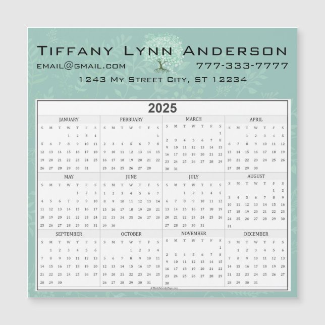 Calendar Heart Leaf Tree Blumenstrauß Grün Magnetkarte (Vorderseite)