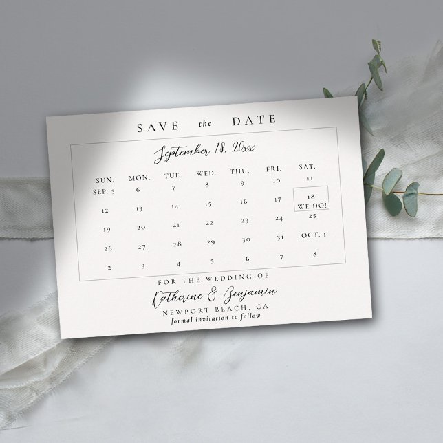 Calendar Modern Simple Calligraphy Elegante Hochze Save The Date (wedding calendar save the date modern minimalist calligraphy black white)
