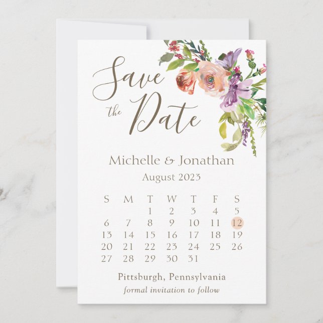 Calendar Sage Green Boho Blumenehen Blume Hochzeit Save The Date (Vorderseite)