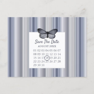 Calendar Save the Date Blue Silver Butterfly Ankündigungspostkarte