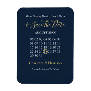 Calendar Save the Date Navy Gold Editierbar Magnet