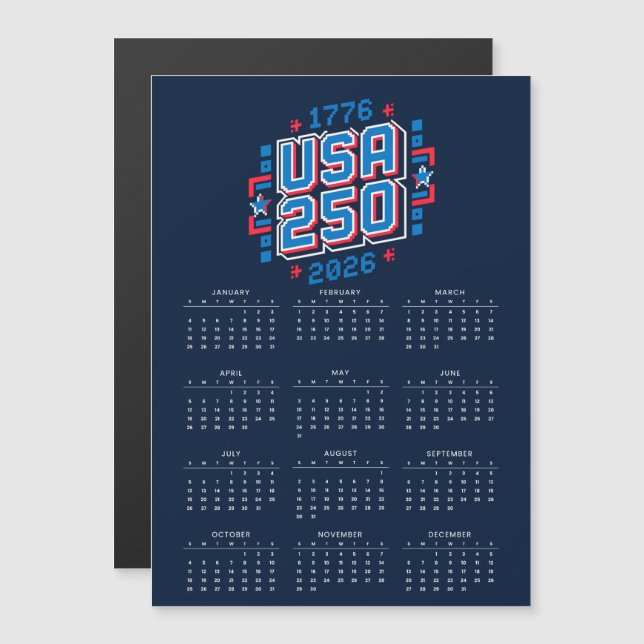 Calendar USA 250 – 1776 to 2026 Pixel Art Magnetkarte (Vorne/Hinten)