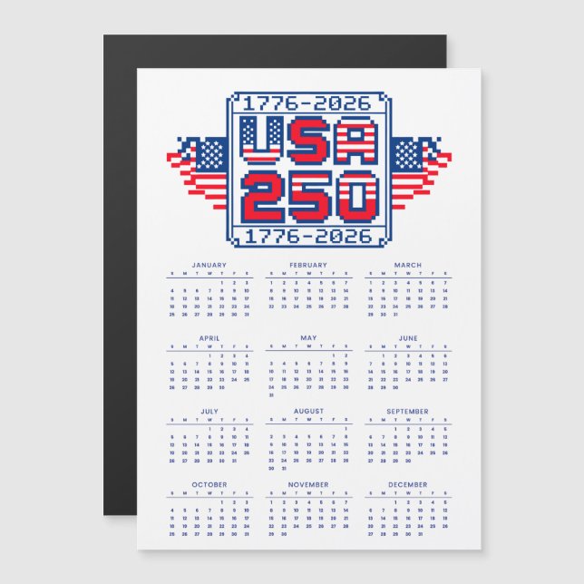 Calendar USA 250 – 1776 to 2026 Pixel Art Magnetkarte (Vorne/Hinten)