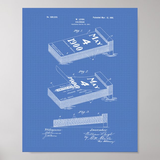 Calender 1901 Patent Art Blueprint Poster (Vorne)