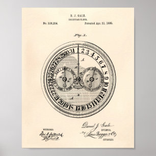 Calender Clock 1885 Patent Art Old Peper Poster