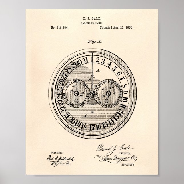 Calender Clock 1885 Patent Art Old Peper Poster (Vorne)