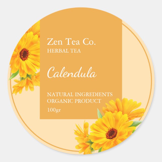 Calendula Herbal Tea Business Label Runder Aufkleber (Vorderseite)