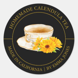 Calendula Tea Modernes Label Runder Aufkleber