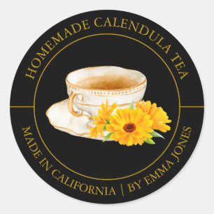 Calendula Tea Modernes Label Runder Aufkleber