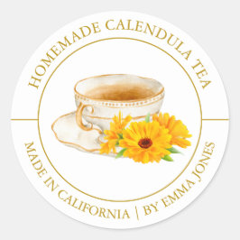 Calendula Tea Modernes Label Runder Aufkleber
