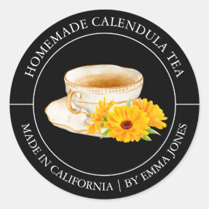 Calendula Tea Modernes Label Runder Aufkleber